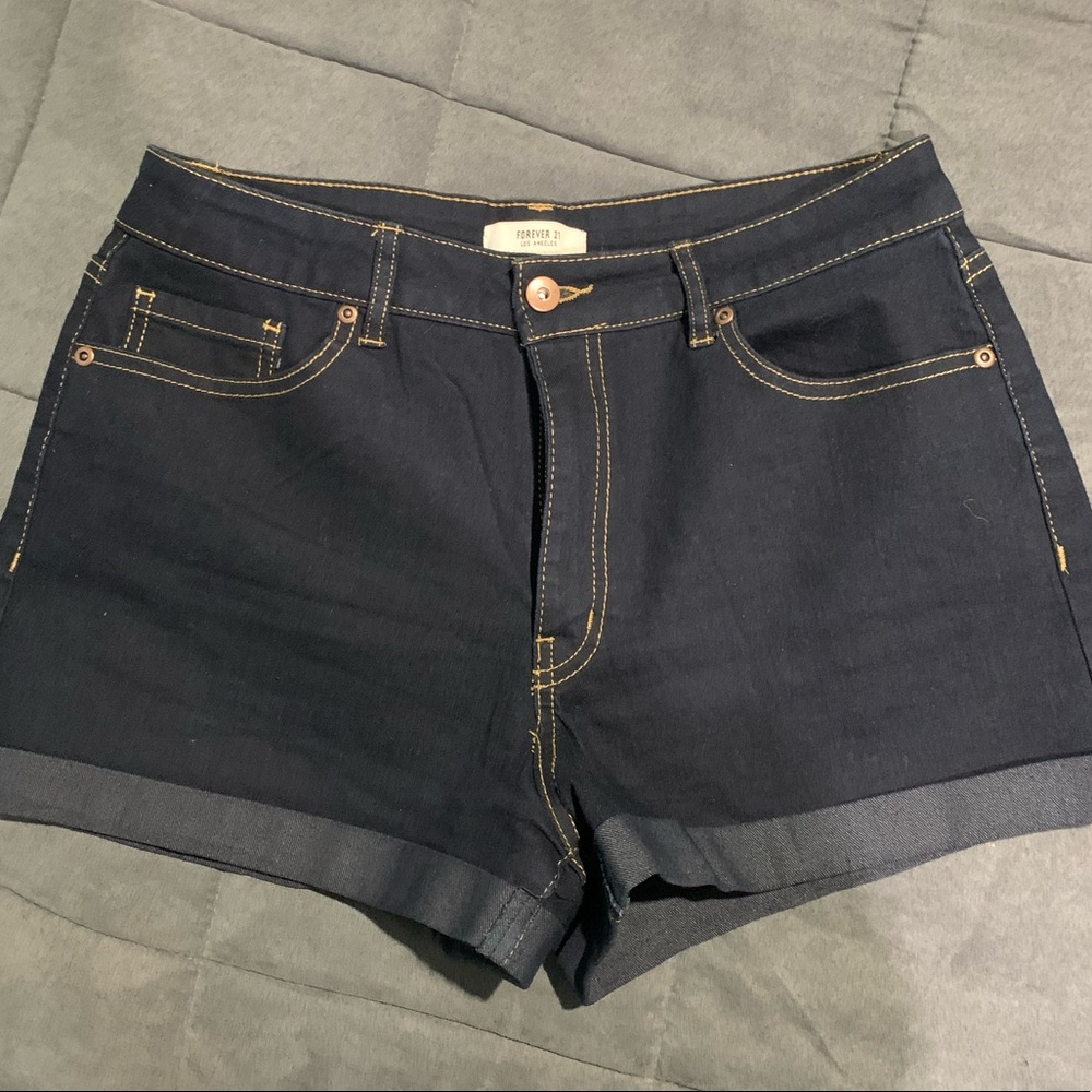 Forever 21 Dark Blue High Waisted Denim Shorts